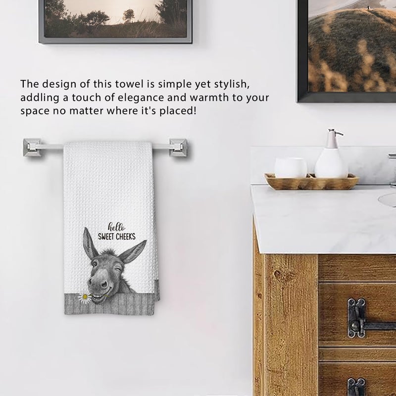Threegoat Funny Cute Donkey Hand Towels for Bathroom,1 PCS Hello Sweet Cheeks Kitchen Towels,Donkey Decorative Towels for Rustic Farmhouse Guest Towels,Gifts for Women,Pet Owners Housewarming - B04 - Image 5